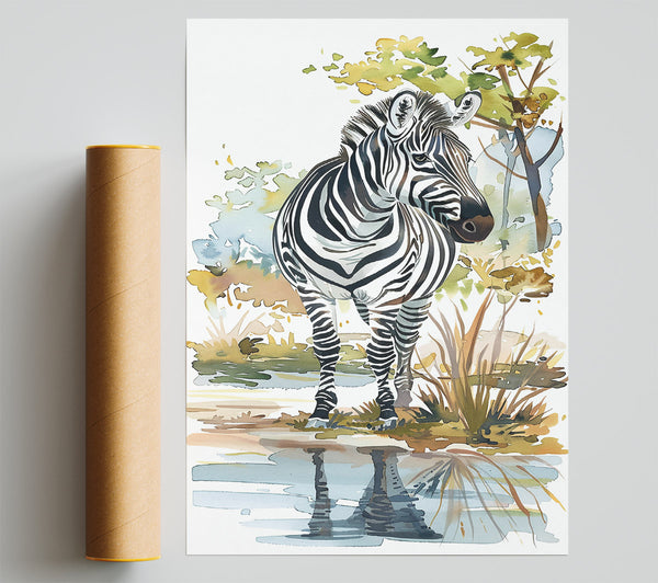 Golden Zebra Reflection Poster