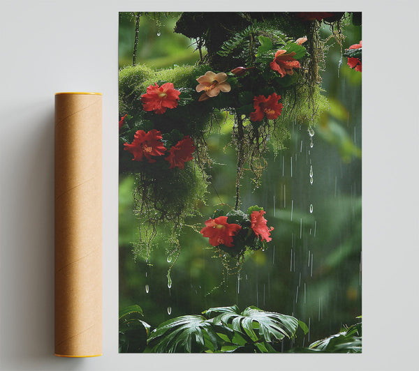 Crimson Rain Shower Poster