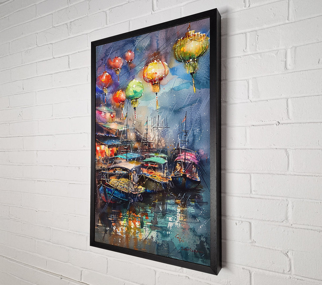  A Canvas Print of Blue Boats, Golden Lights Canvas Wall Art