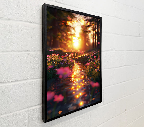 Golden Stream Through Flowers