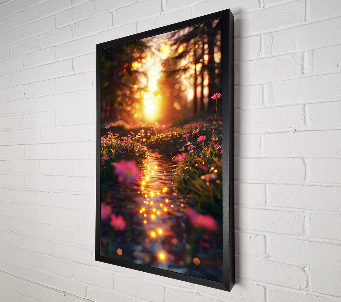  A Canvas Print of Golden Stream Through Flowers Canvas Art