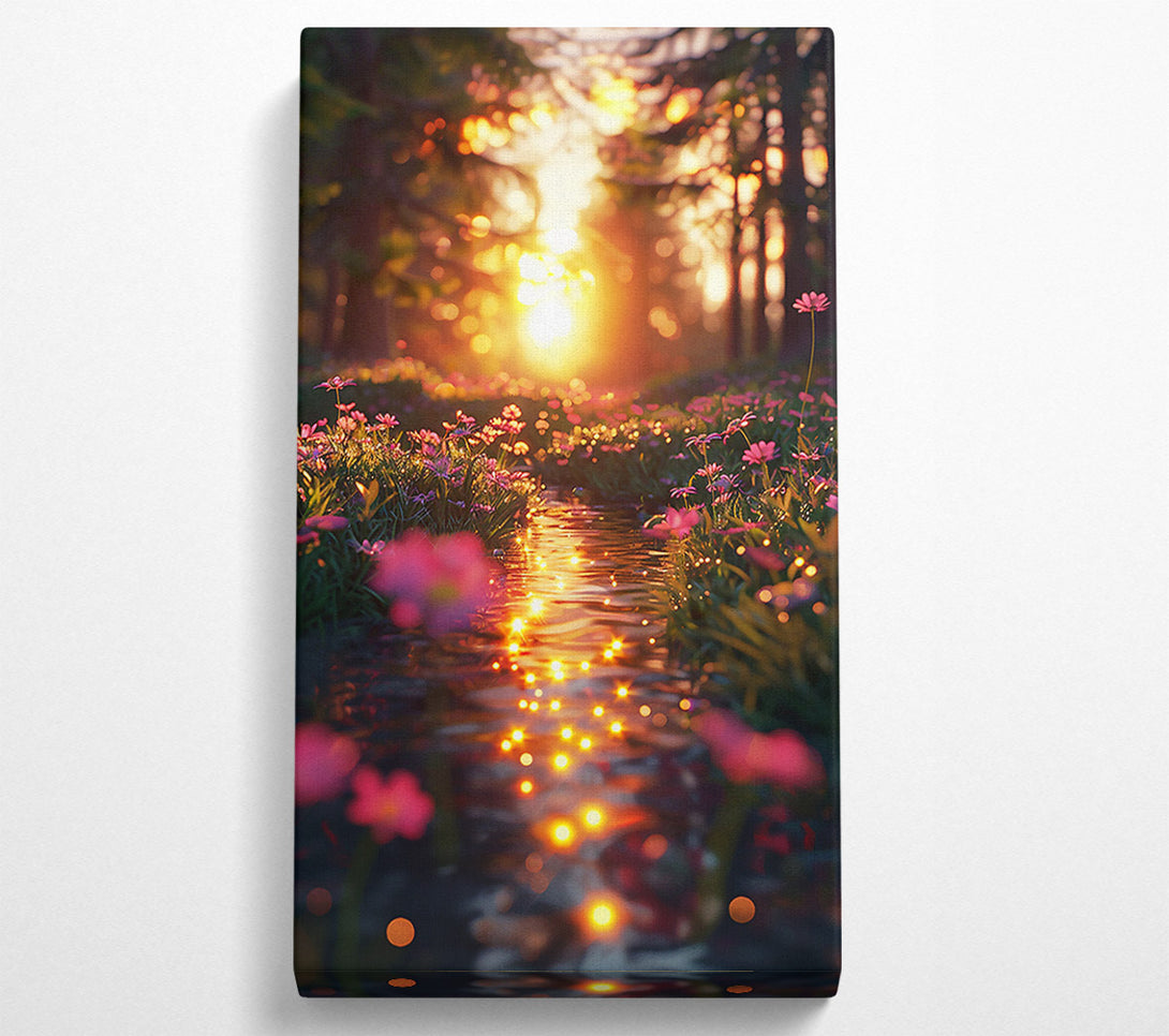  A Canvas Print of Golden Stream Through Flowers Canvas Art