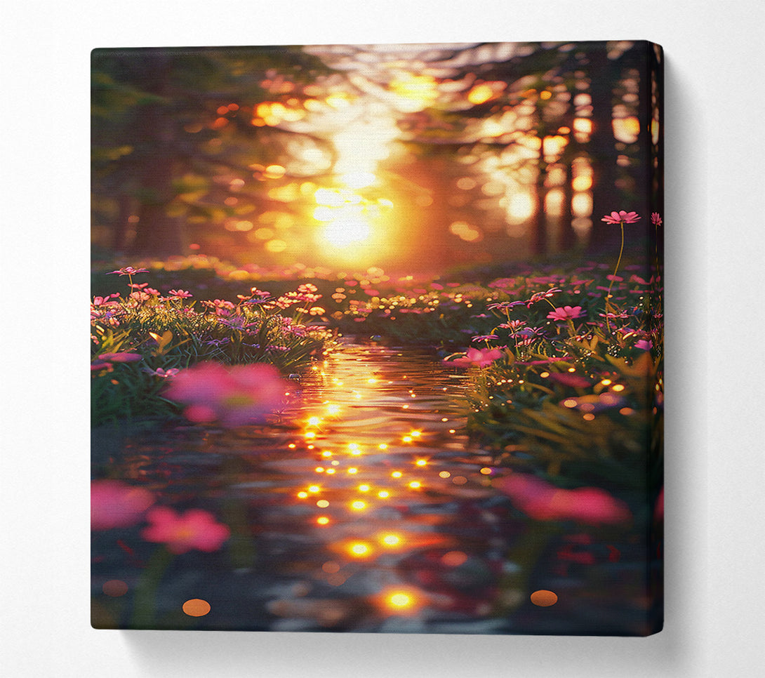  A Canvas Print of Golden Stream Through Flowers Canvas Art
