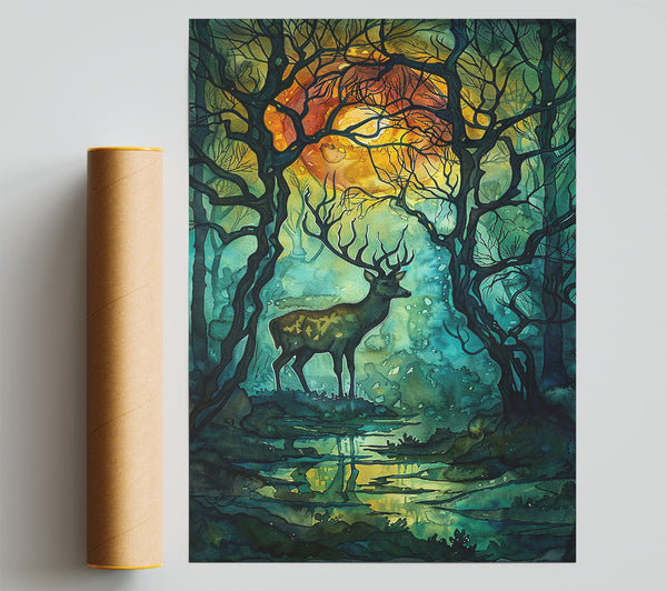 Emerald Moon Stag Print