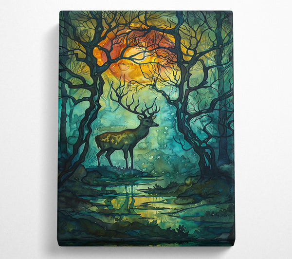  A Canvas Print of Emerald Moon Stag Canvas Wall Art