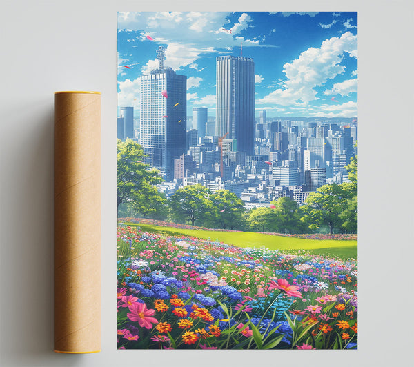 Blue City Blooms Poster