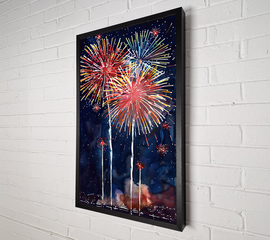  A Canvas Print of Red Fireworks Night Sky Canvas Wall Art