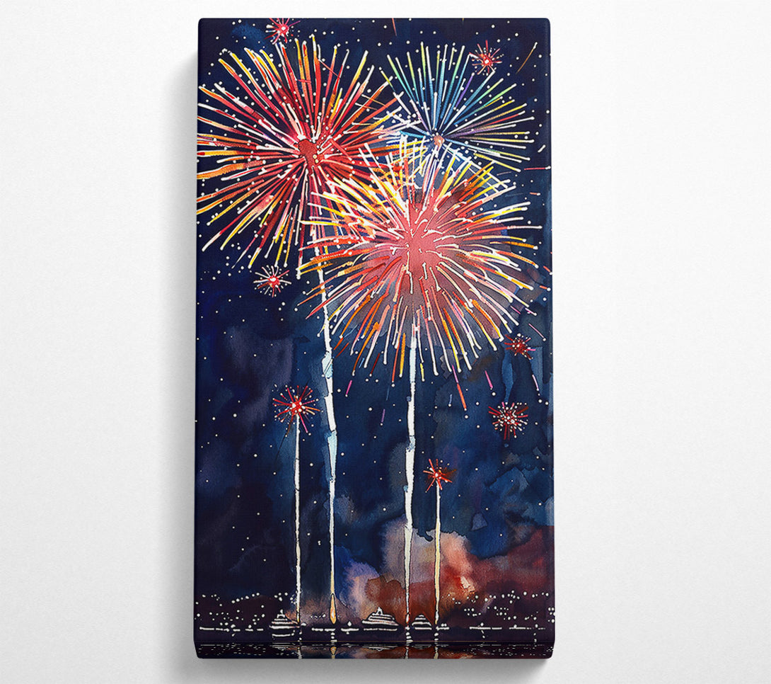  A Canvas Print of Red Fireworks Night Sky Canvas Wall Art