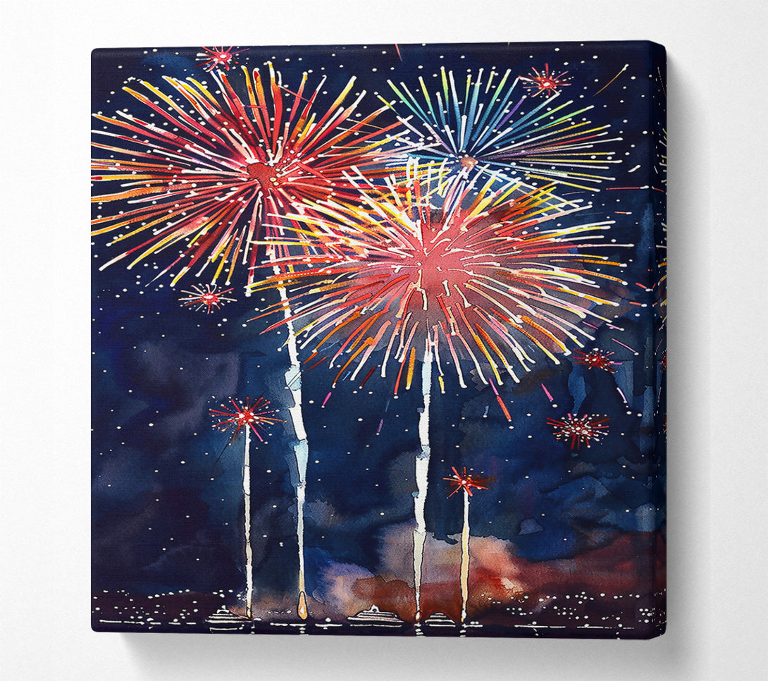  A Canvas Print of Red Fireworks Night Sky Canvas Wall Art