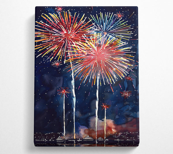  A Canvas Print of Red Fireworks Night Sky Canvas Wall Art