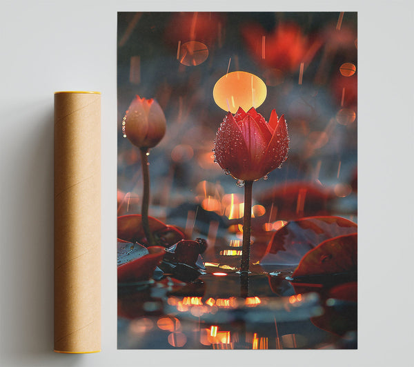 Crimson Bloom Reflection Print