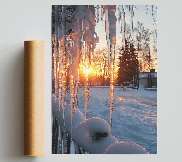 Golden Icicle Sunset Giclee Print