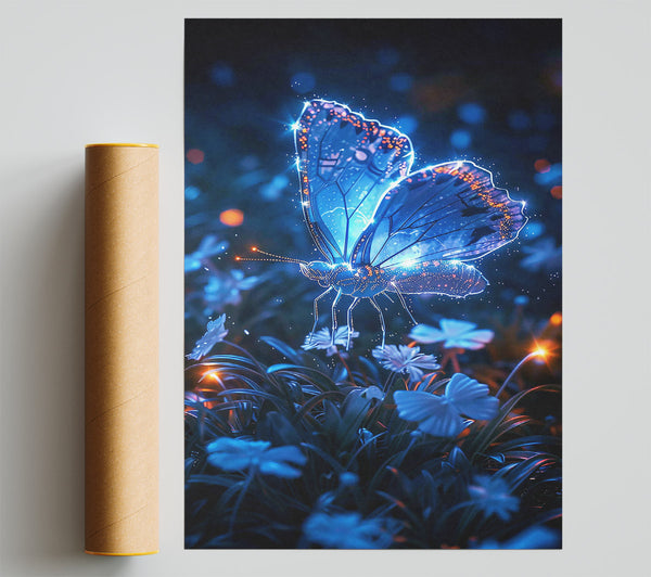 Electric Blue Butterfly Poster