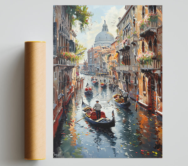 Golden Gondola Reflections Poster