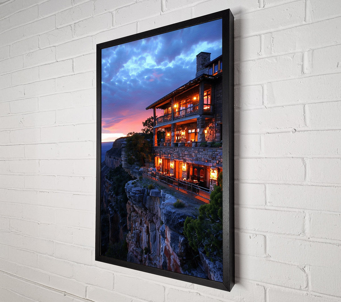  A Canvas Print of Blue Sky Cliffside Cabin Canvas Wall Art