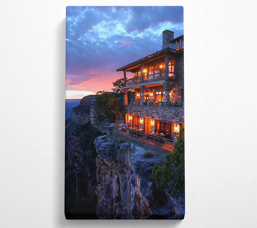  A Canvas Print of Blue Sky Cliffside Cabin Canvas Wall Art