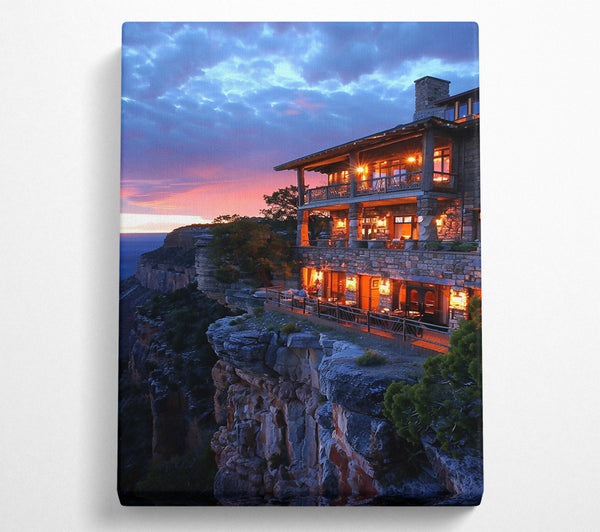  A Canvas Print of Blue Sky Cliffside Cabin Canvas Wall Art