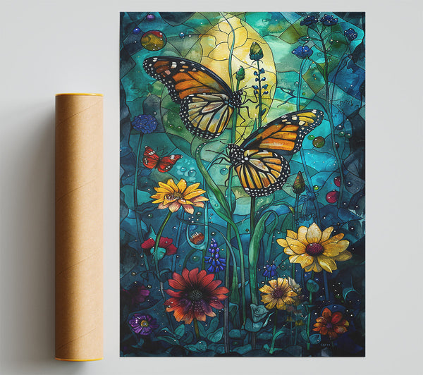 Teal Butterfly Garden Print