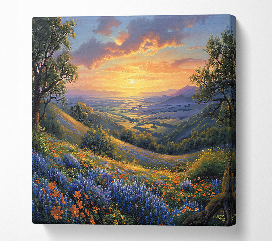  A Canvas Print of Golden Sunset Valley Canvas Wall Art