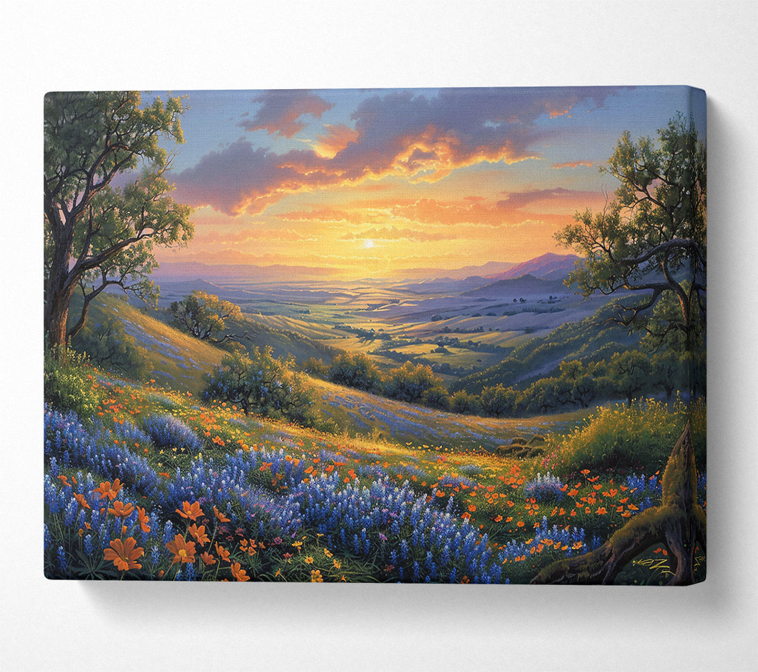  A Canvas Print of Golden Sunset Valley Canvas Wall Art