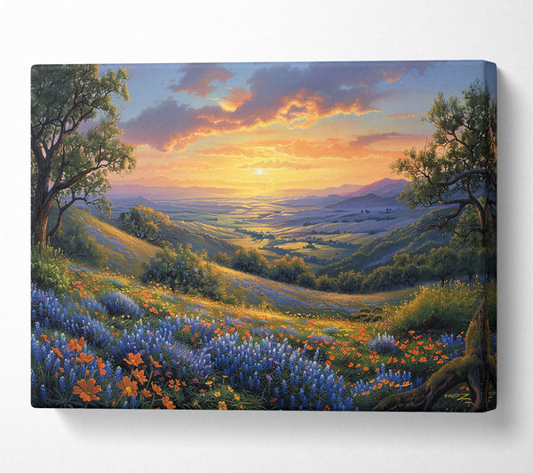  A Canvas Print of Golden Sunset Valley Canvas Wall Art