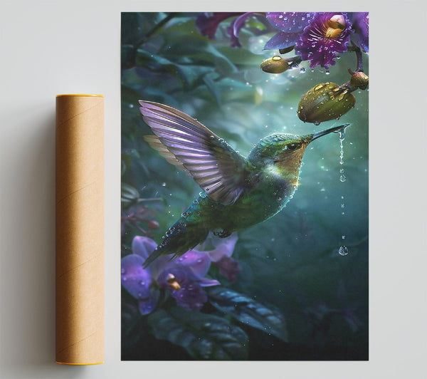 Purple Hummingbird Rain Giclee Print