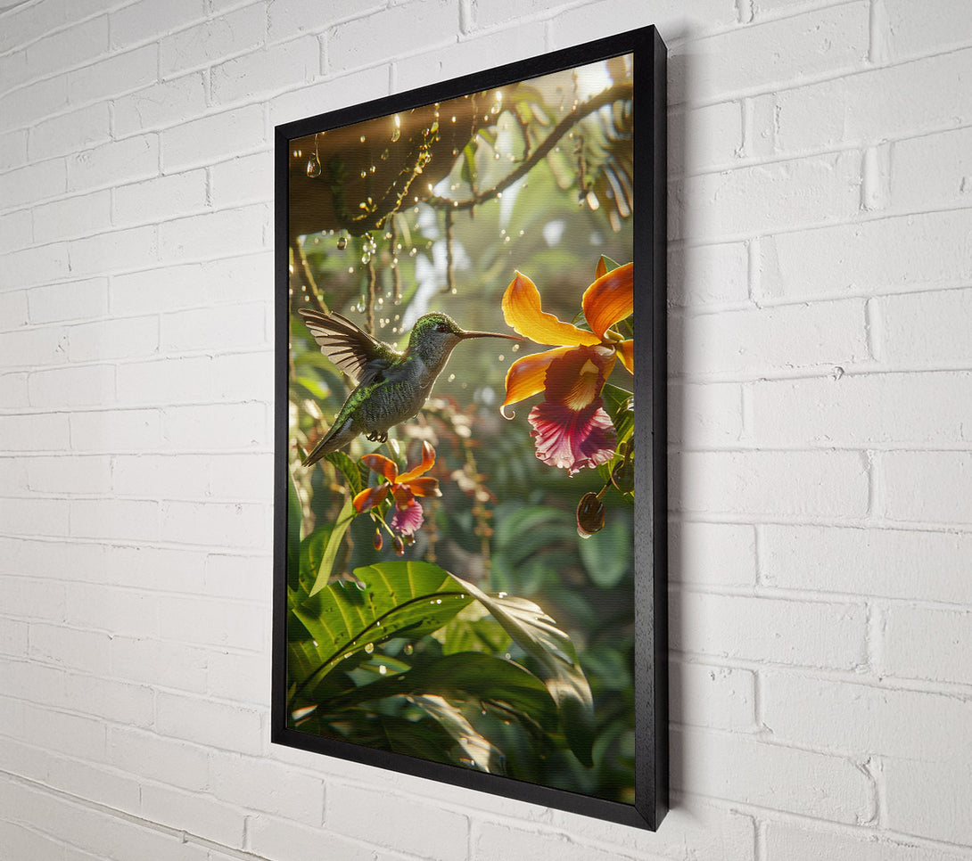  A Canvas Print of Golden Hummingbird Rain Canvas Art
