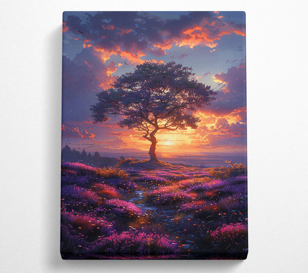  A Canvas Print of Golden Sunset Meadow Canvas Wall Art