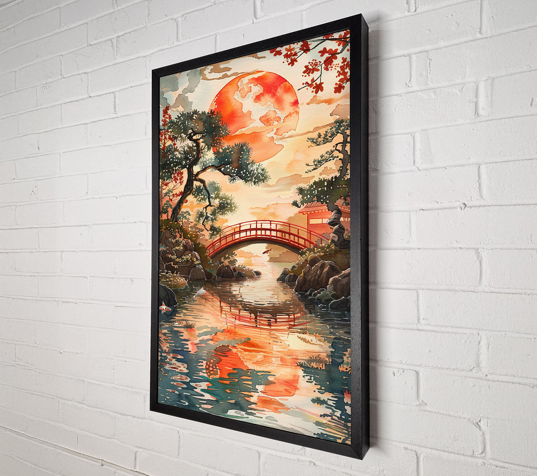 A Canvas Print of Crimson Bridge Reflections Canvas Print
