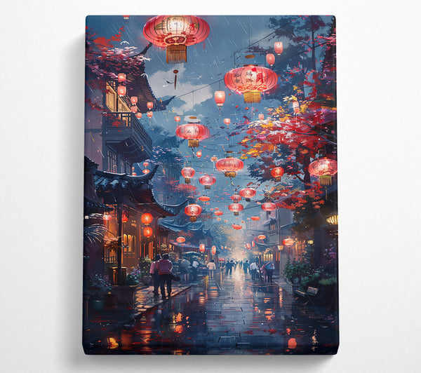  A Canvas Print of Red Lanterns In The Rain Canvas Print