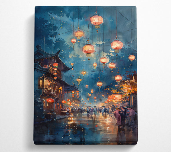  A Canvas Print of Blue Night Lanterns Canvas Wall Art