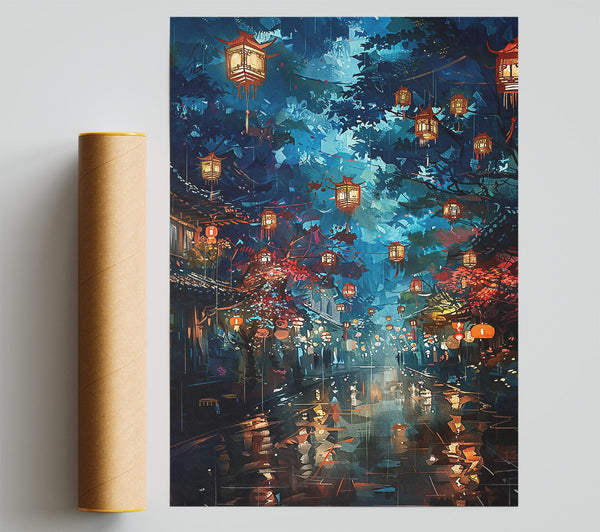 Blue Lantern Rain Poster