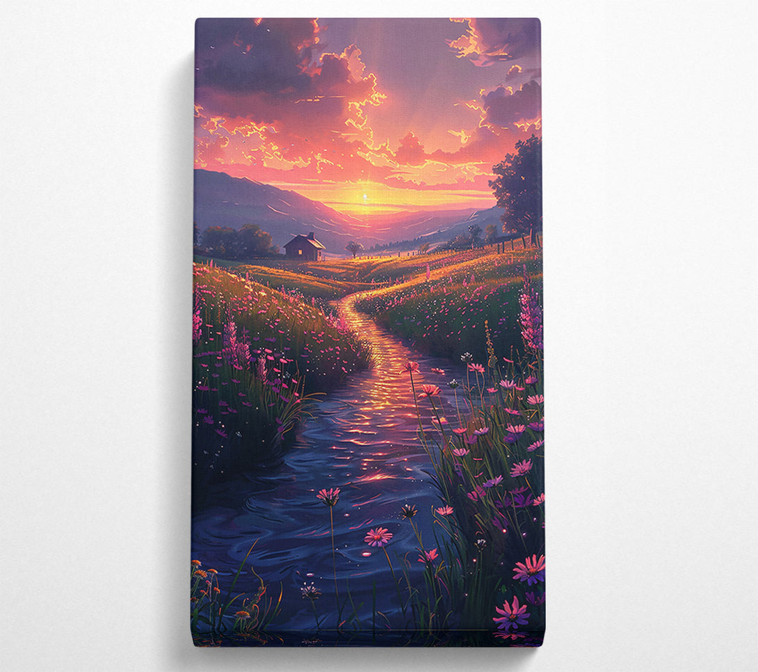  A Canvas Print of Orange Sunset Stream Canvas Art