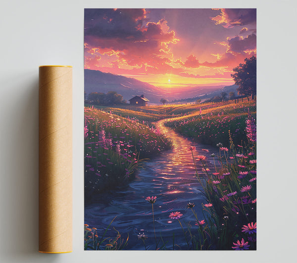 Orange Sunset Stream Giclee Print