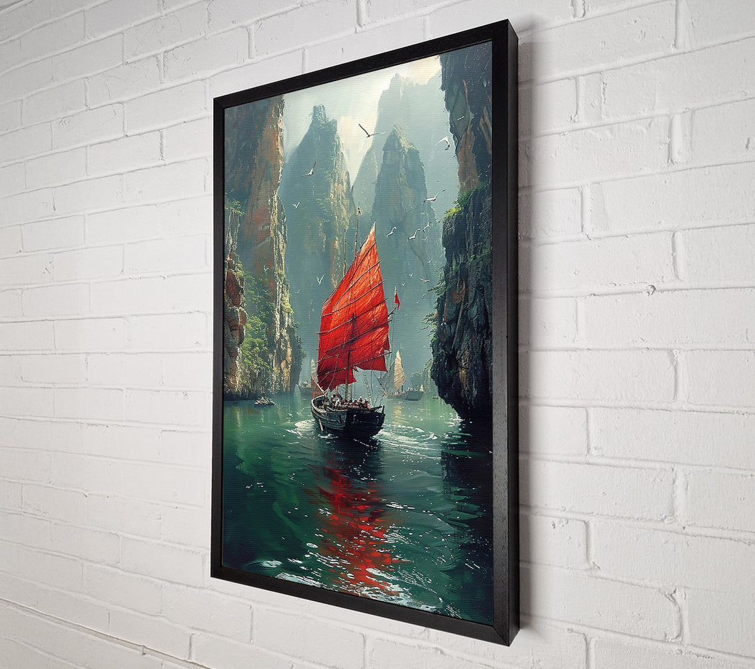  A Canvas Print of Crimson Sails Through The Mist Canvas Print