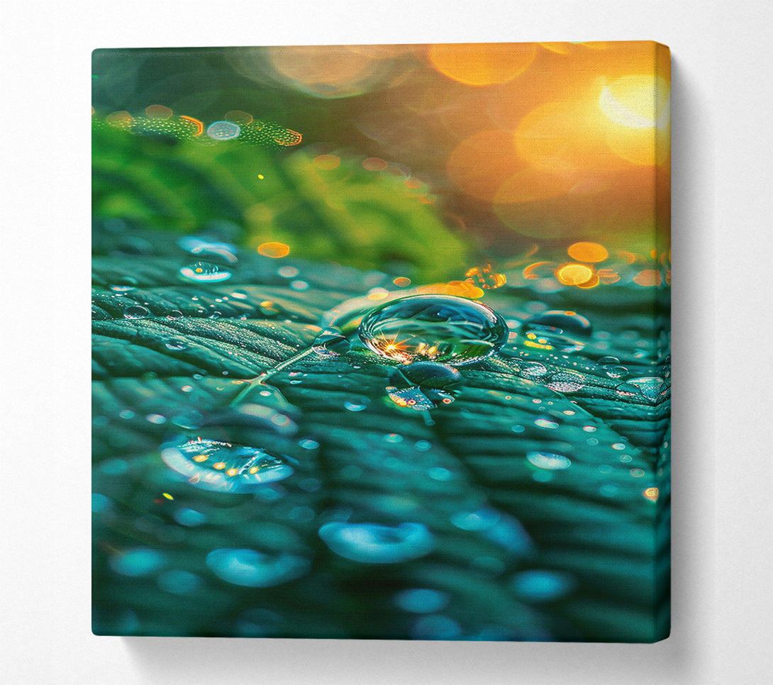  A Canvas Print of Teal Dewdrop Reflections Canvas Print