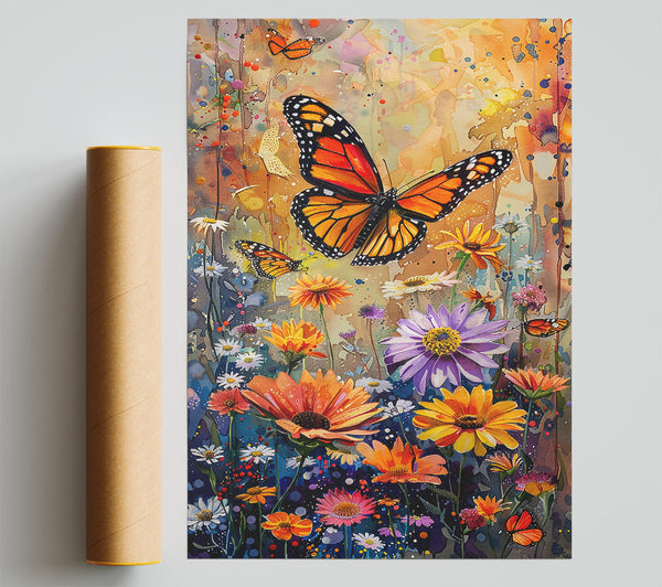 Orange Butterfly Garden Giclee Print