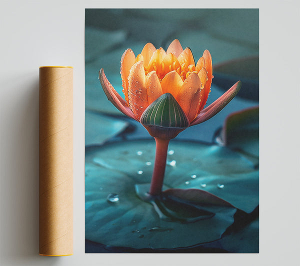 Orange Water Lily Bloom Print