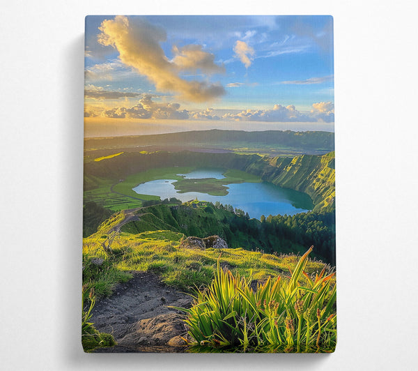  A Canvas Print of Golden Green Lake View Canvas Print