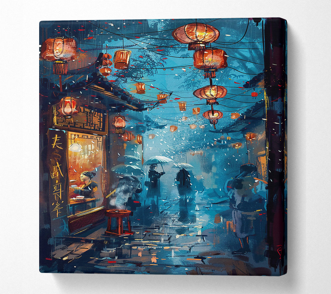  A Canvas Print of Blue Lanterns In The Rain Canvas Wall Art