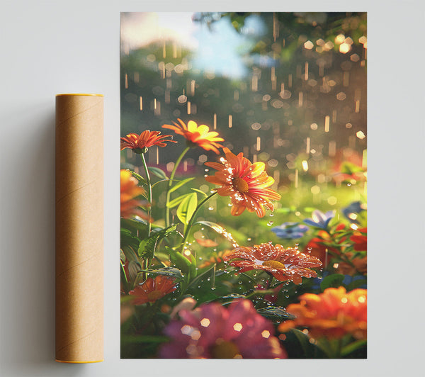 Orange Blooms In The Rain Giclee Print