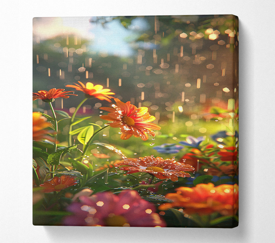  A Canvas Print of Orange Blooms In The Rain Canvas Wall Art