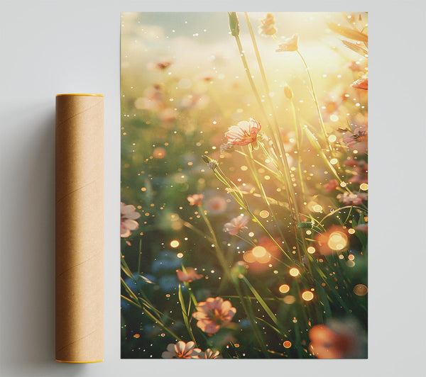 Golden Light Blooms Poster