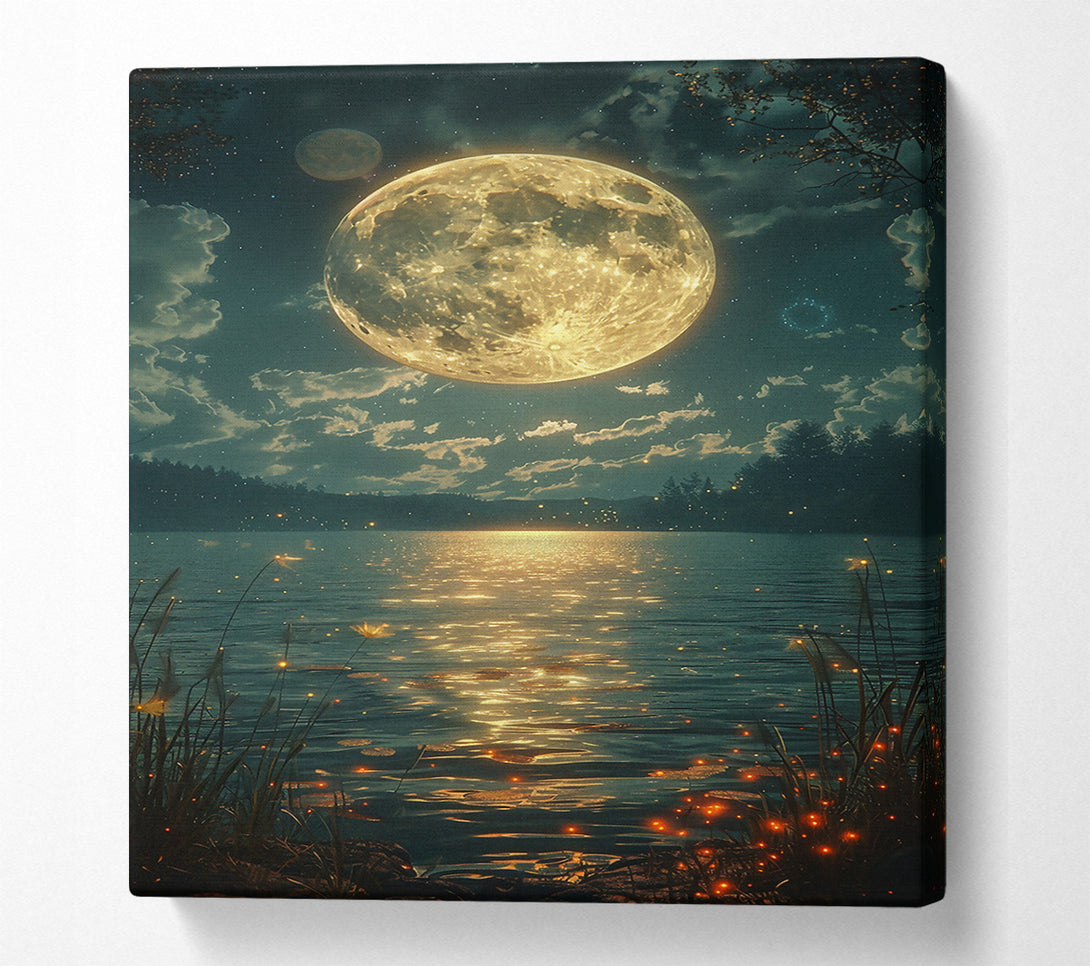  A Canvas Print of Golden Moon Reflections Canvas Wall Art