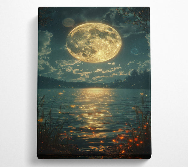  A Canvas Print of Golden Moon Reflections Canvas Wall Art
