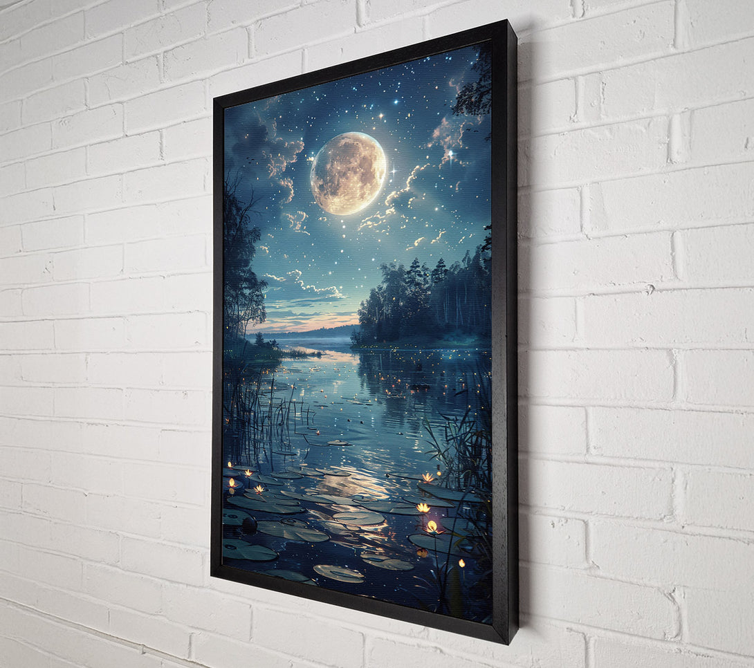  A Canvas Print of Azure Moonlit Lake Canvas Wall Art