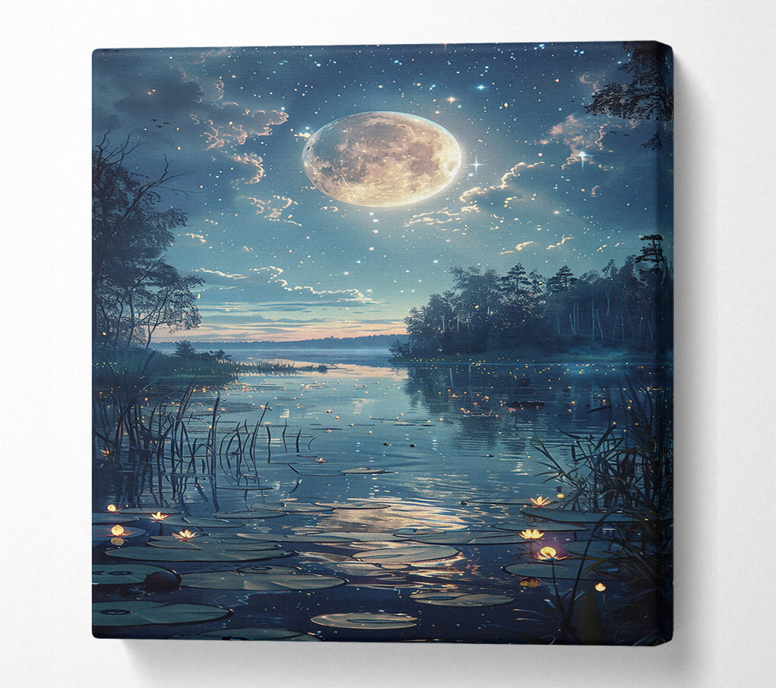  A Canvas Print of Azure Moonlit Lake Canvas Wall Art