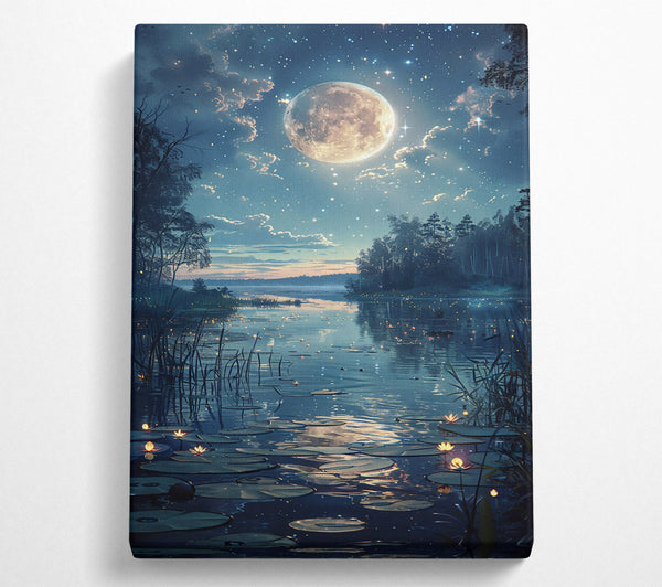  A Canvas Print of Azure Moonlit Lake Canvas Wall Art