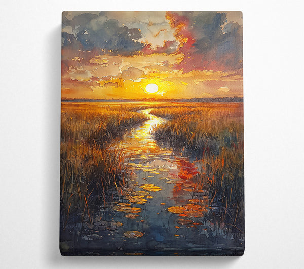  A Canvas Print of Golden Sunset Stream Canvas Print