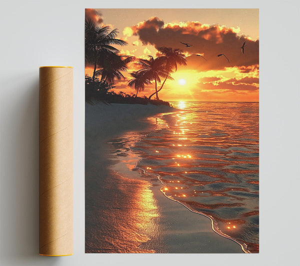Golden Sunset Shore Giclee Print